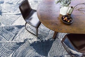 Jovlix Charcoal Black Cream Grey Shibori Rug – Landscape Lifestyle View – New Zealand Wool Rugfine
