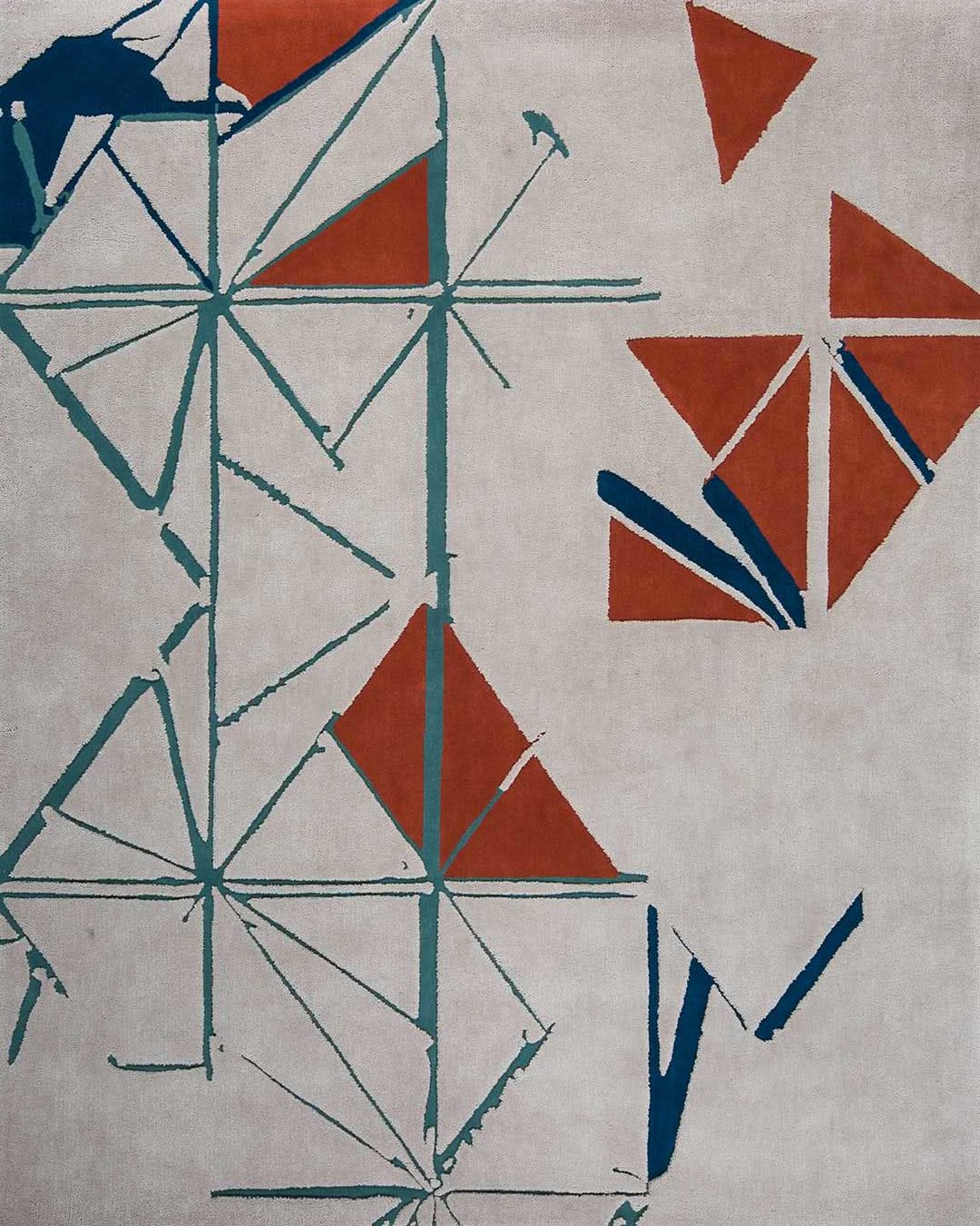 Grey Terracotta Teal Hand Tufted Wool Rug – Levita Despatch 100% NZ Wool by Rugfine – Overhead View