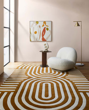 Looprik Mustard Ivory Hand Tufted Rug – Lifestyle View 1 – NZ Wool Rugfine