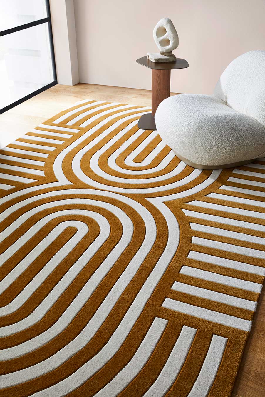Looprik Mustard Ivory Walter Community Wool Rug – Lifestyle View 2 – Hand Tufted Rugfine