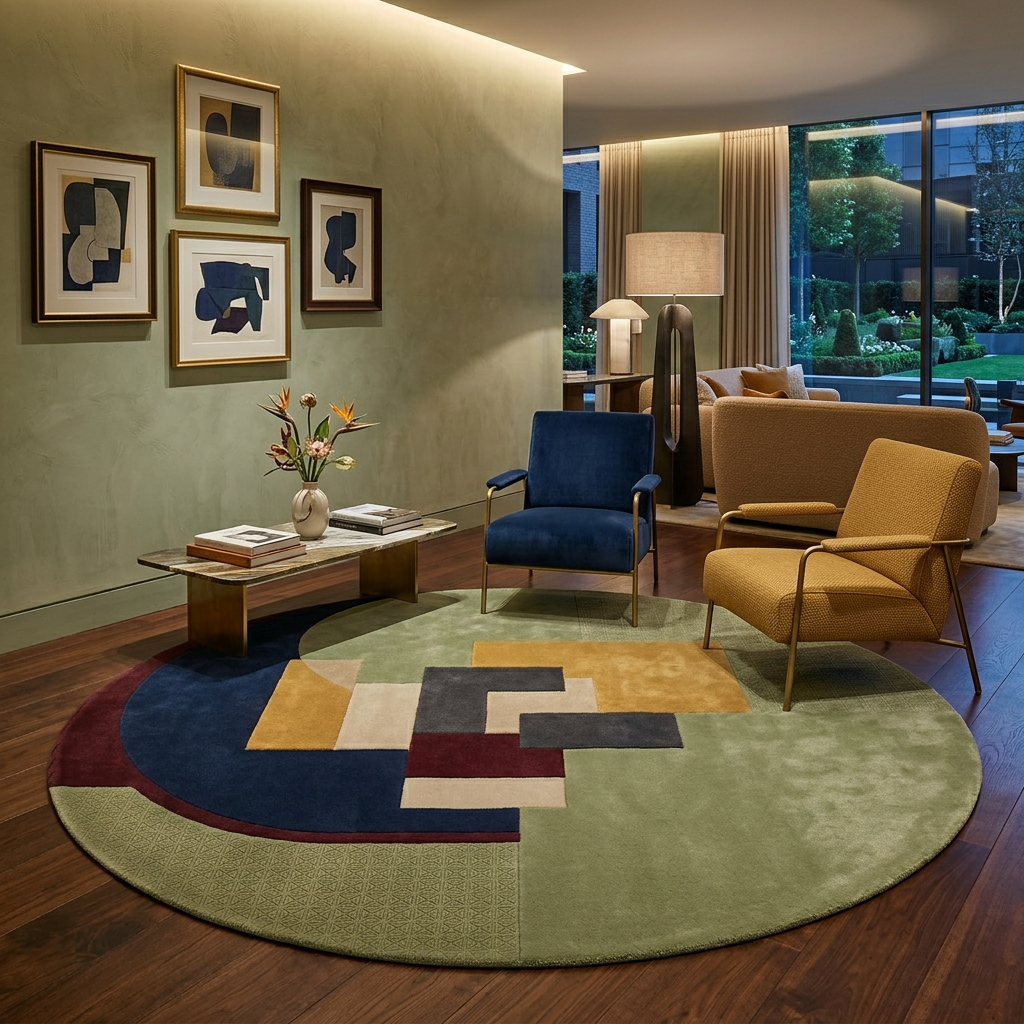 Lunette round area rug in 100% New Zealand wool - Rugfine Bhadohi