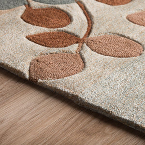 Flormi Teal Brown Cream Wool Rug – Botanical Leaf Texture Detail – NZ Wool Rugfine