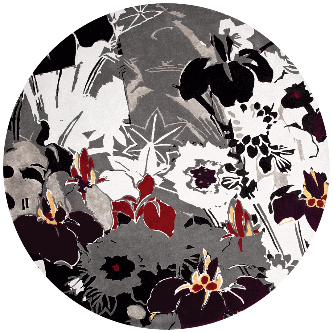 Maplid Square Ayame Japanese Iris Wool Rug – Overhead Botanical Design – Hand Tufted Rugfine