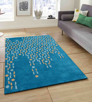 Teal Gold White Hand Tufted Wool Rug – Morbix 100% NZ Wool Luxury Area Rug by Rugfine – View 1
