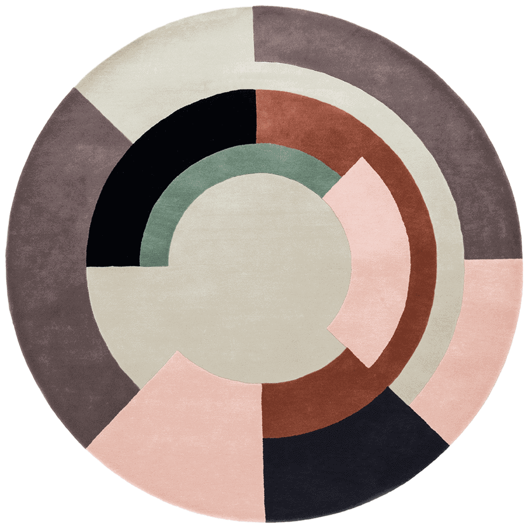 Mosaic Pink Navy Cream Plateau BernabeiFreeman Square Wool Rug – Overhead View – Rugfine