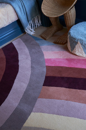 Mystiq Blush Burgundy Teal Hand Tufted Rug – Rainbow Botanical Lifestyle View 1 – New Zealand Wool Rugfine