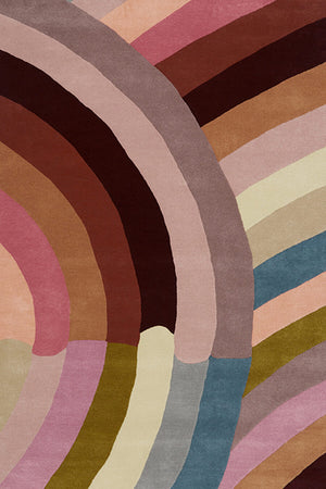 Blush Pink Burgundy Teal Hand Tufted Rug – Mystiq Rainbow 100% New Zealand Wool Luxury Area Rug by Rugfine – Overhead View