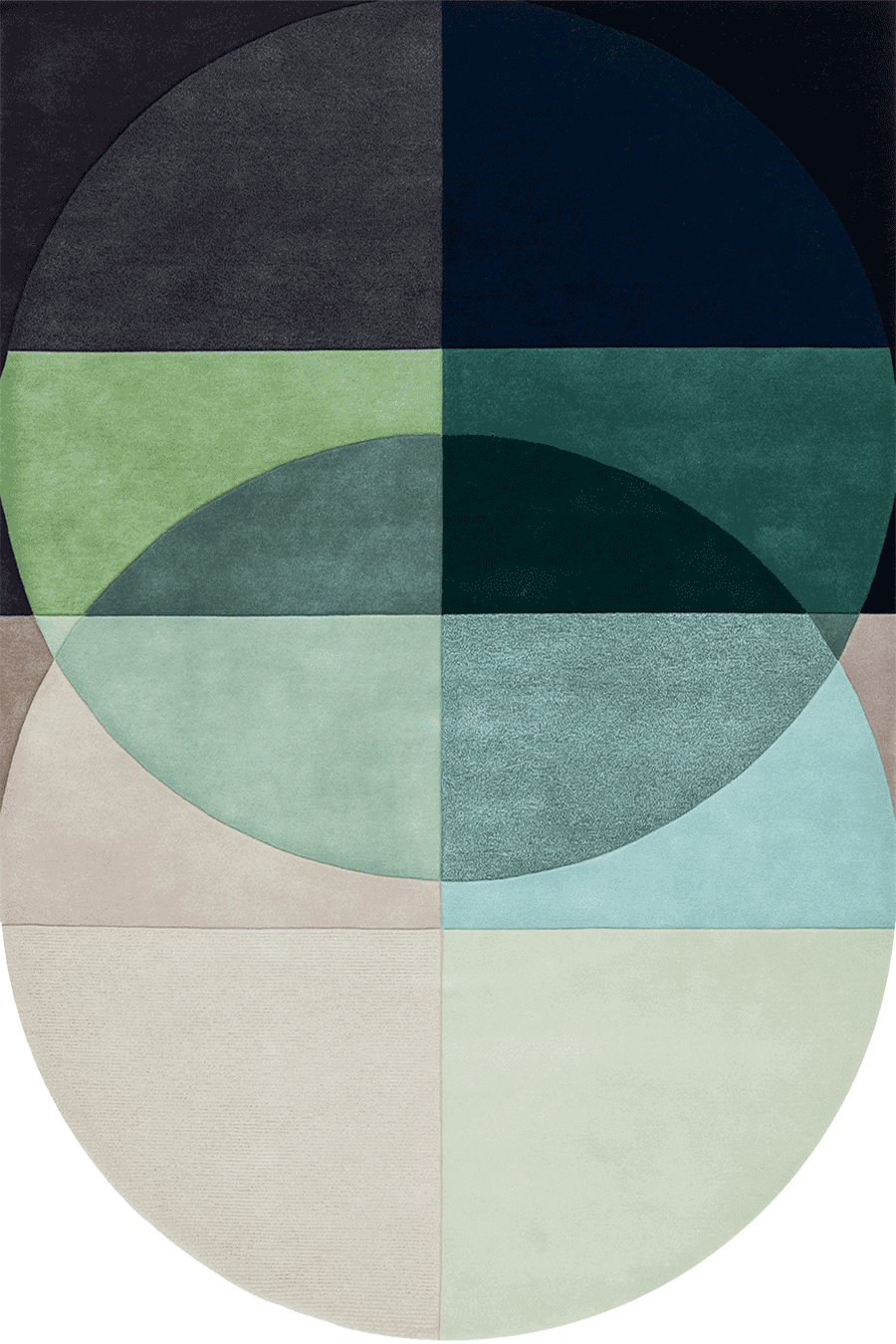 Teal Navy Ivory Hand Tufted Wool Rug – Novaglow Ocean BernabeiFreeman 100% NZ Wool by Rugfine – Overhead View