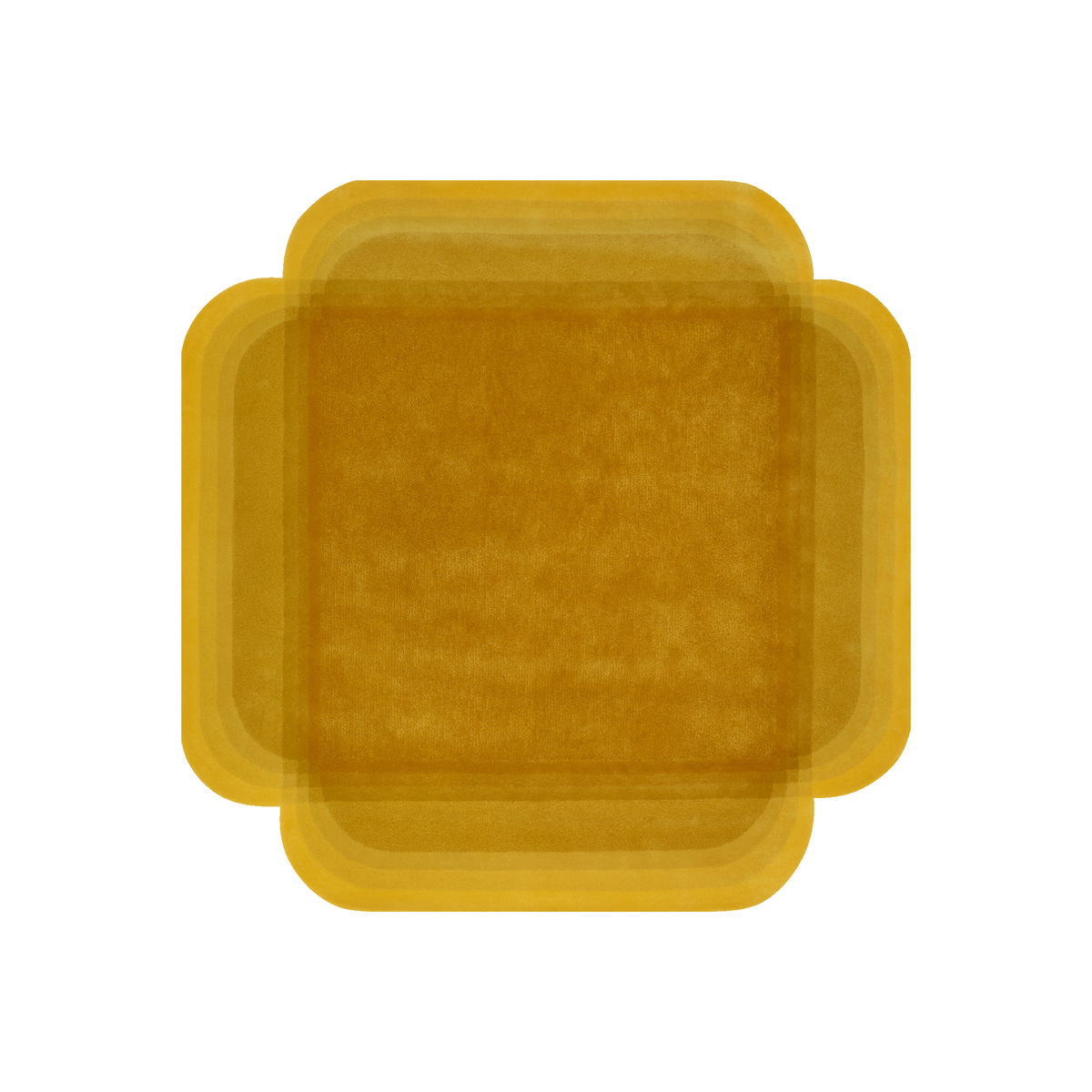 Novanex irregular shape wool rug in tonal mustard yellow, two overlapping rounded rectangles, hand tufted by Rugfine