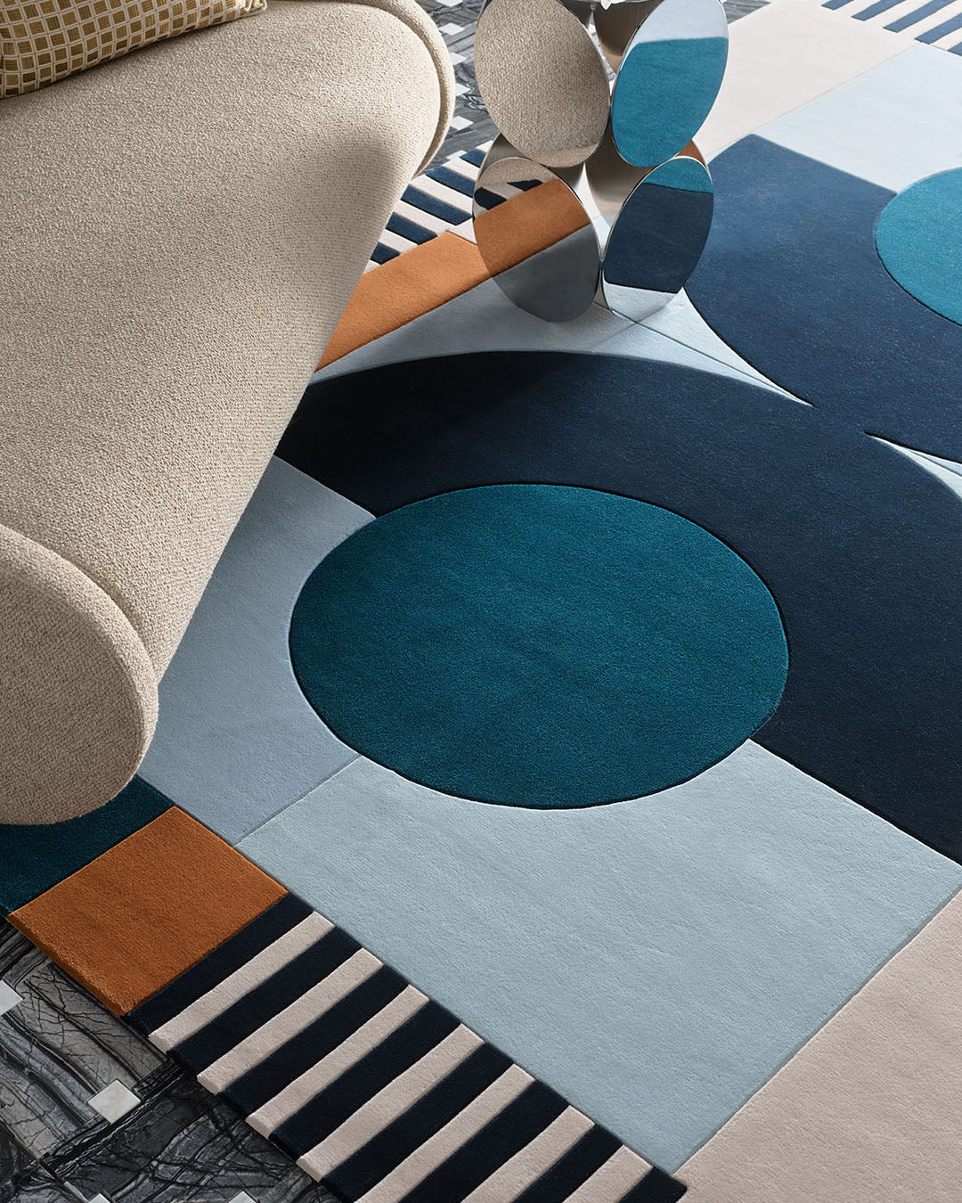 Novasync Teal Black Amber Hand Tufted Rug – Greg Natale Banto Lifestyle View 1 – Rugfine