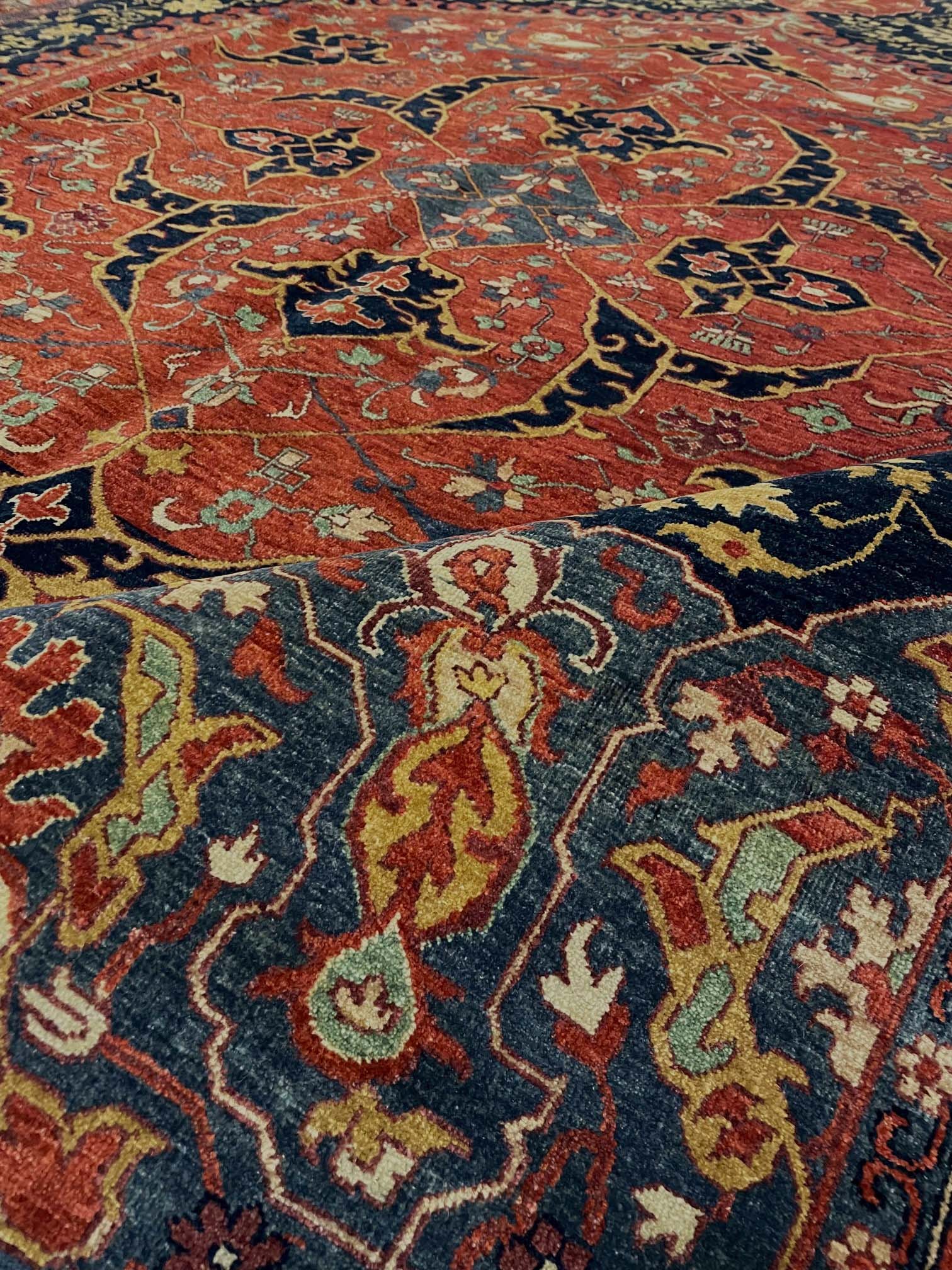 Opulence Red Navy Gold Ushak Traditional Wool Rug – Closeup 5 – Rugfine