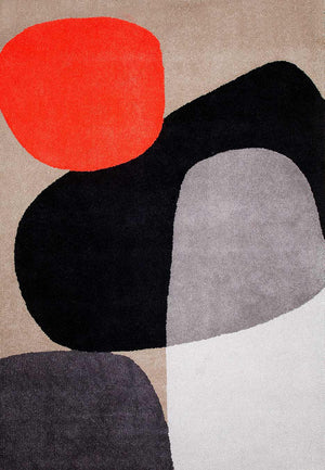 Orblume Taupe Red Black Wool Rug – Skipping Stones Overhead View – Hand Tufted Rugfine