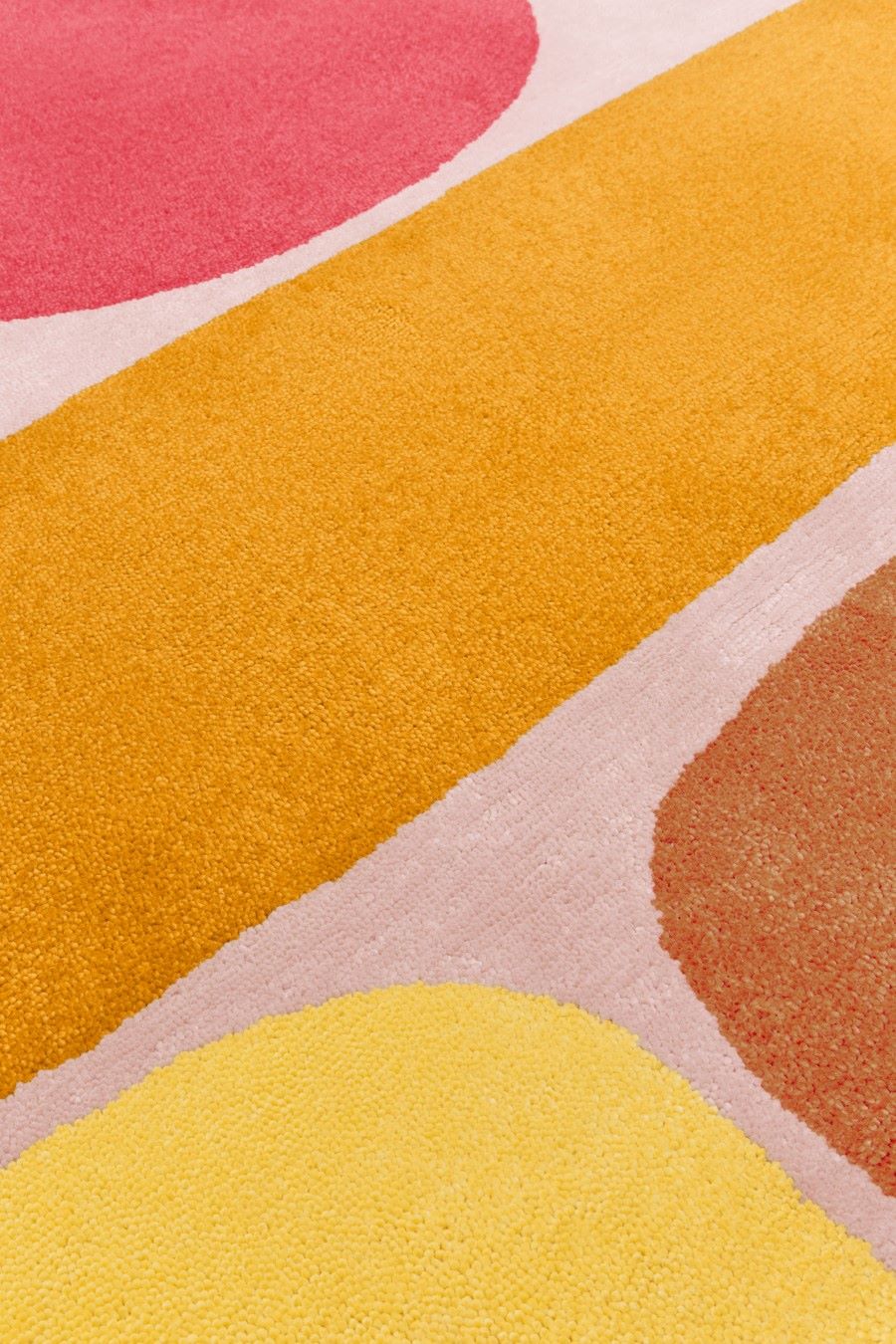 Orbonex Pink Yellow Red Pollination Rug – Close-Up Detail – NZ Wool Rugfine