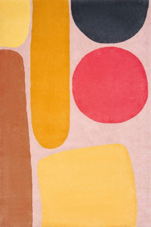 Pink Yellow Red Hand Tufted Wool Rug – Orbonex Pollination Dinosaur Designs 100% NZ Wool by Rugfine – Overhead View