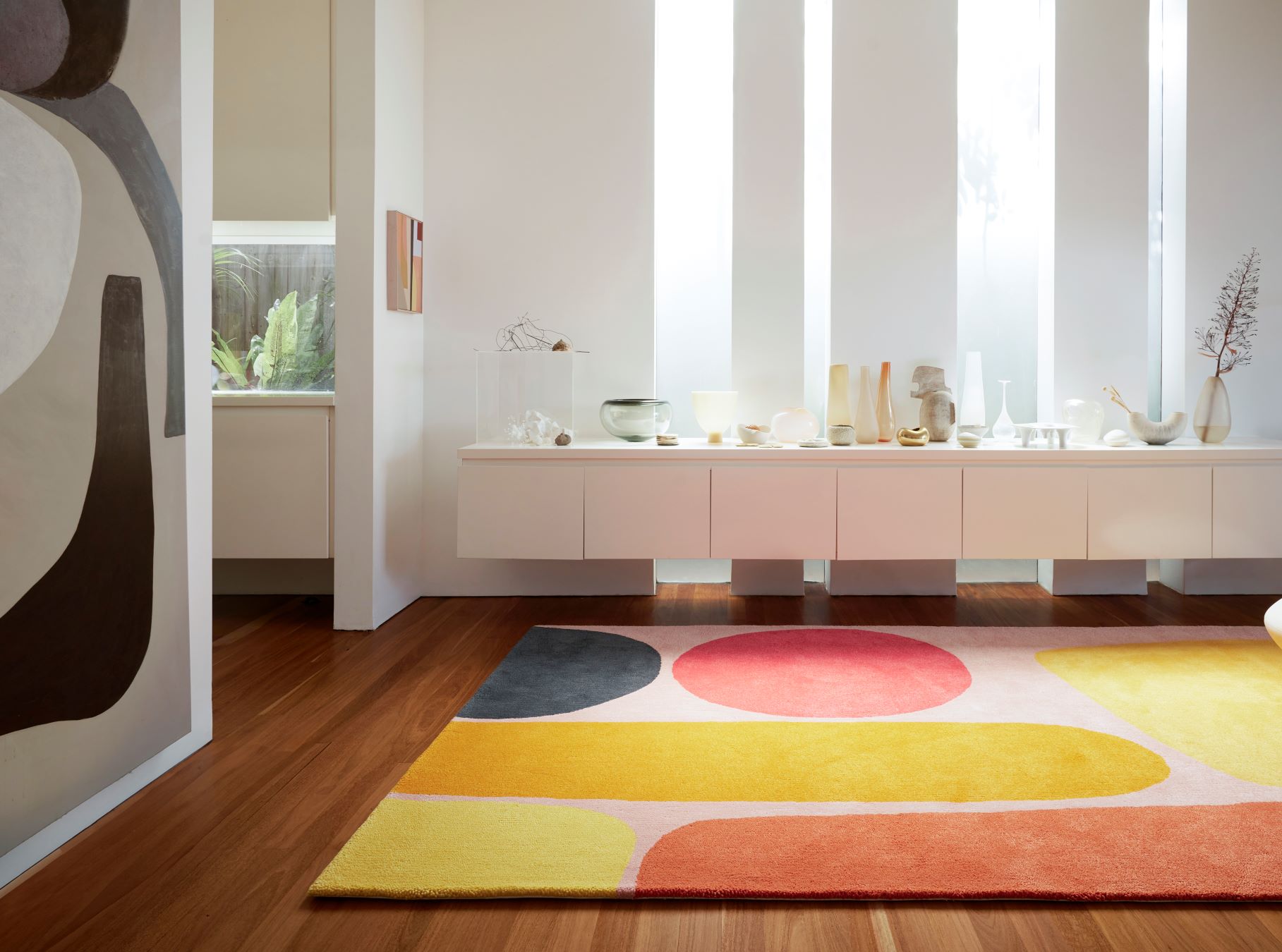Orbonex Pink Yellow Red Pollination Wool Rug – Landscape View – Hand Tufted Rugfine