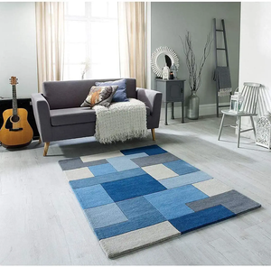 Royal Blue Sky Blue Ivory Hand Tufted Wool Rug – Orchidgem 100% New Zealand Wool by Rugfine – Main View