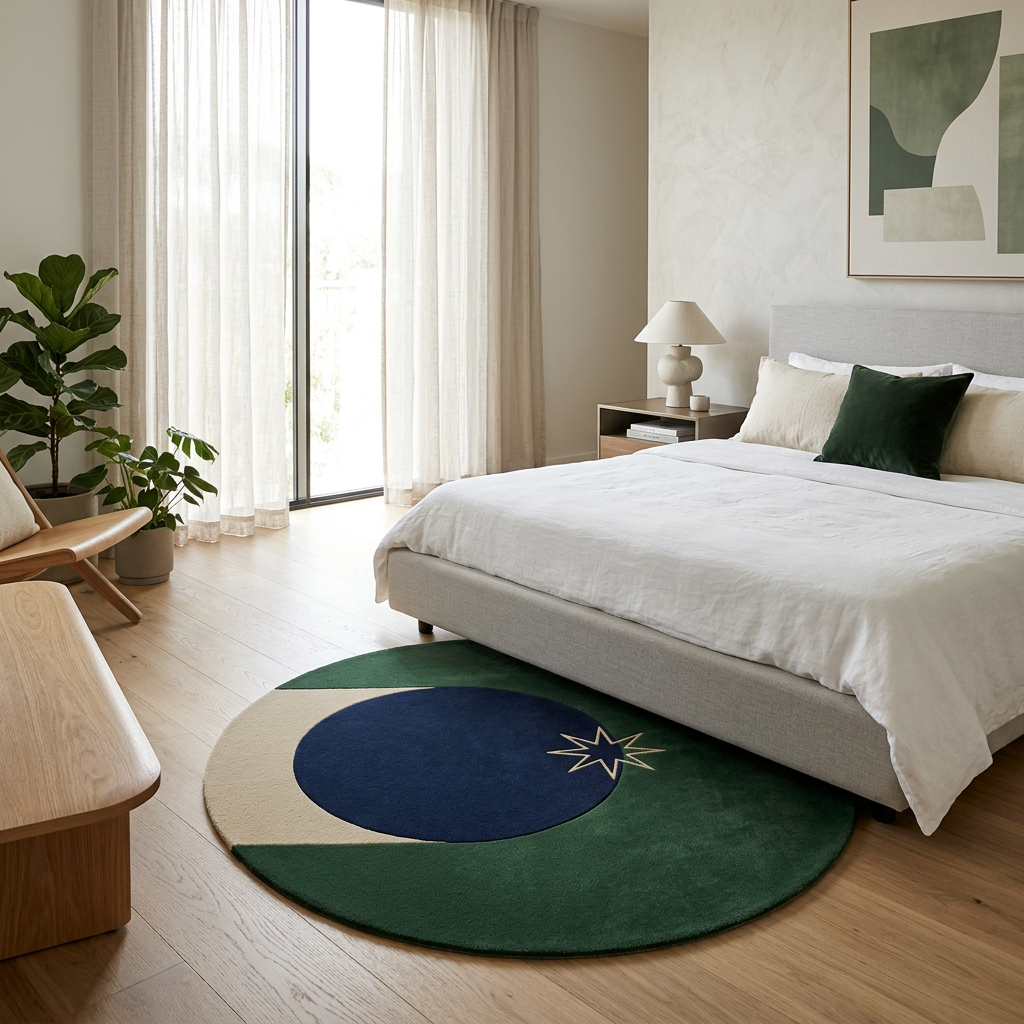 Polaris forest green round area rug in 100% New Zealand wool by Rugfine