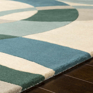 Botana Ivory Teal Sage Green Botanical Rug – Detail Closeup 09 – New Zealand Wool Rugfine