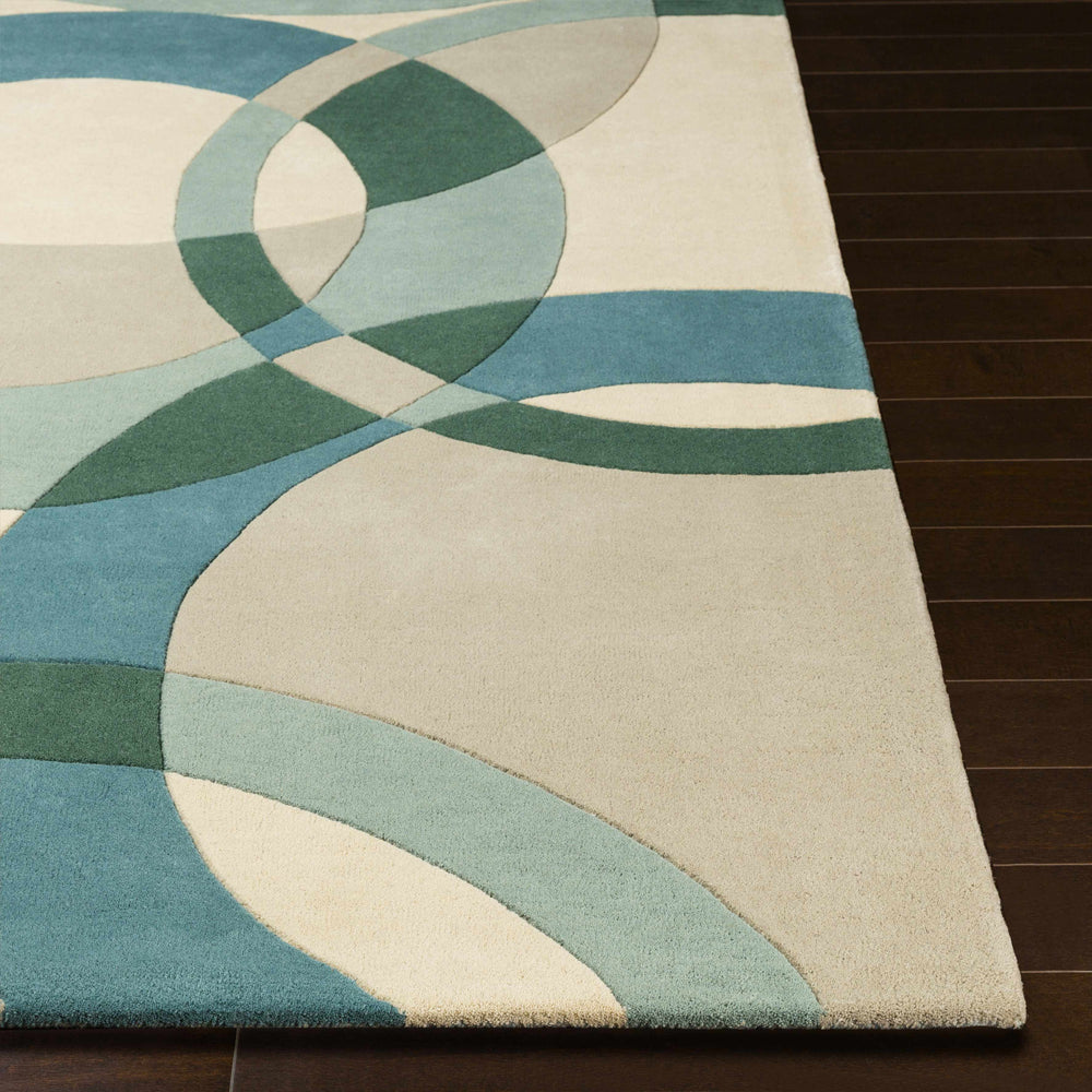 Botana Ivory Teal Sage Green Wool Rug – Front View – Botanical Leaf Rugfine