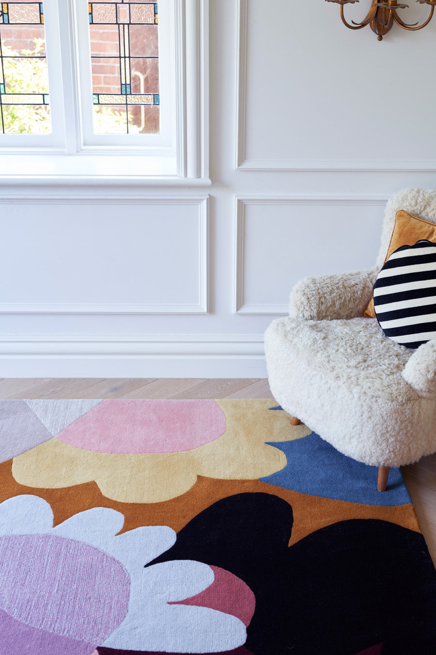 Safariflor Lavender Black Burnt Orange Hand Tufted Rug – Harlequin Lifestyle View 2 – New Zealand Wool Rugfine