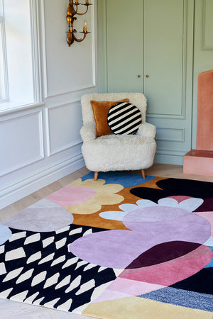 Safariflor Lavender Black Burnt Orange Wool Rug – Harlequin Diamond Design Lifestyle View 3 – Rugfine