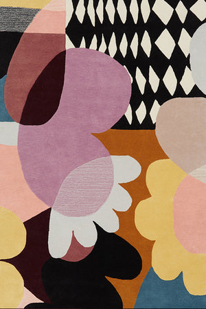 Lavender Black Burnt Orange Hand Tufted Wool Rug – Safariflor Harlequin 100% New Zealand Wool Luxury Area Rug by Rugfine – Overhead View