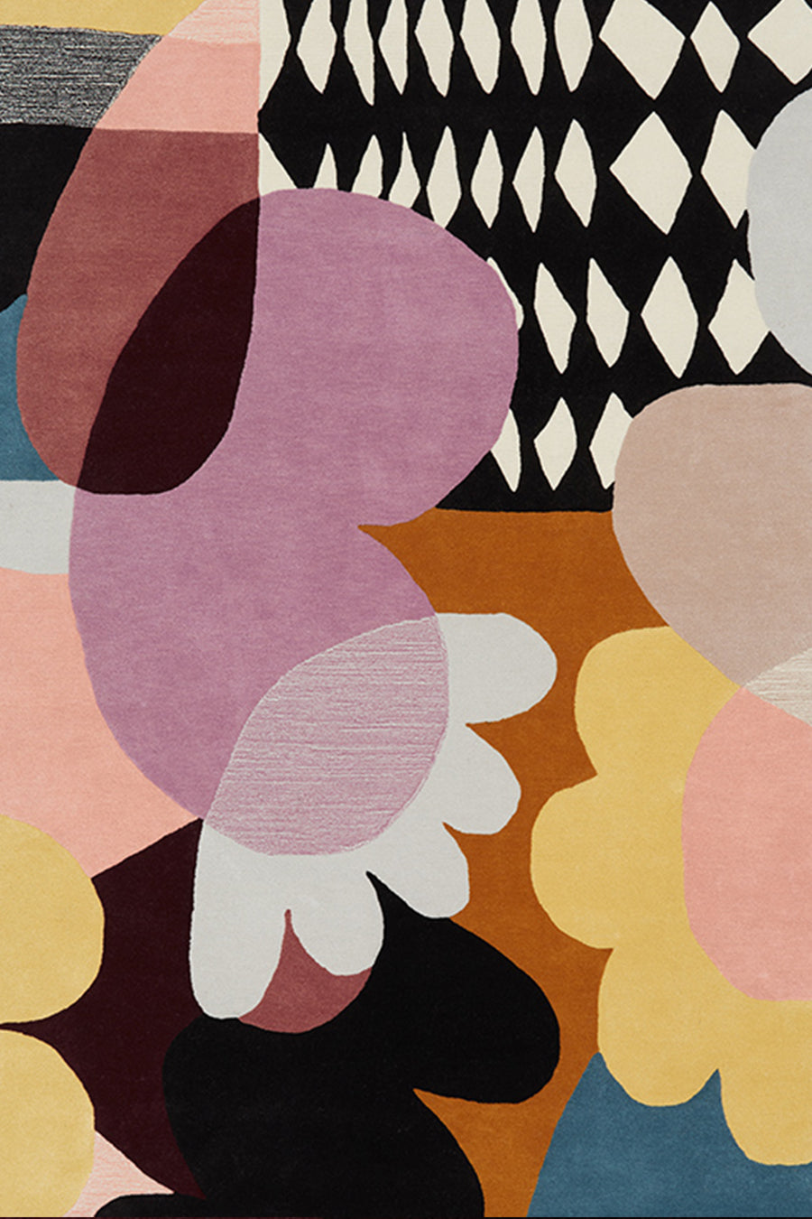 Lavender Black Burnt Orange Hand Tufted Wool Rug – Safariflor Harlequin 100% New Zealand Wool Luxury Area Rug by Rugfine – Overhead View