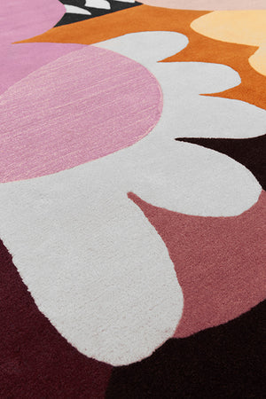 Safariflor Lavender Black Burnt Orange Wool Rug – Harlequin Diamond Close-Up Detail – Rugfine