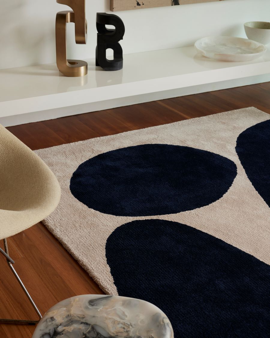 Sealuxe Ivory Navy Hand Tufted Rug – Valley Aerial View – New Zealand Wool Rugfine