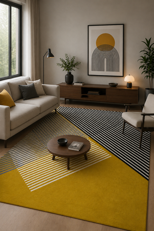 Mustard Yellow Black White NZ Wool Area Rug – Sentrae Sunrise Over Byron 100% New Zealand Wool by Rugfine – View 1