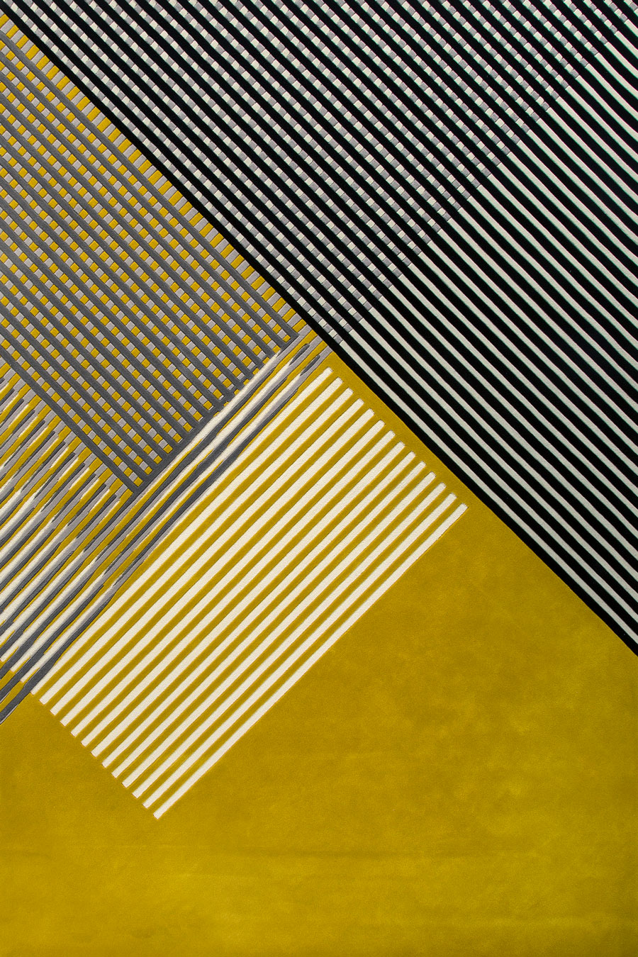 Sentrae Mustard Yellow Black White Sunrise Over Byron Wool Rug – Original Overhead View – Rugfine