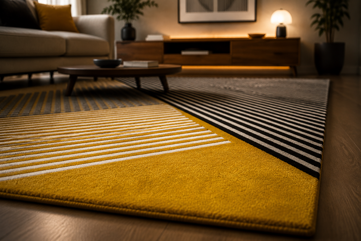 Sentrae Mustard Yellow Black White Hand Tufted Rug – Room Setting View 4 – Rugfine