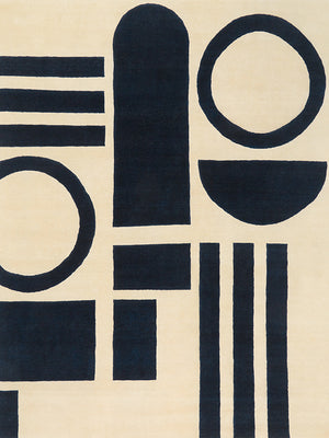 Ivory Navy Hand Tufted Wool Rug – Serapha Forme Lake Silver 100% NZ Wool by Rugfine – Overhead View