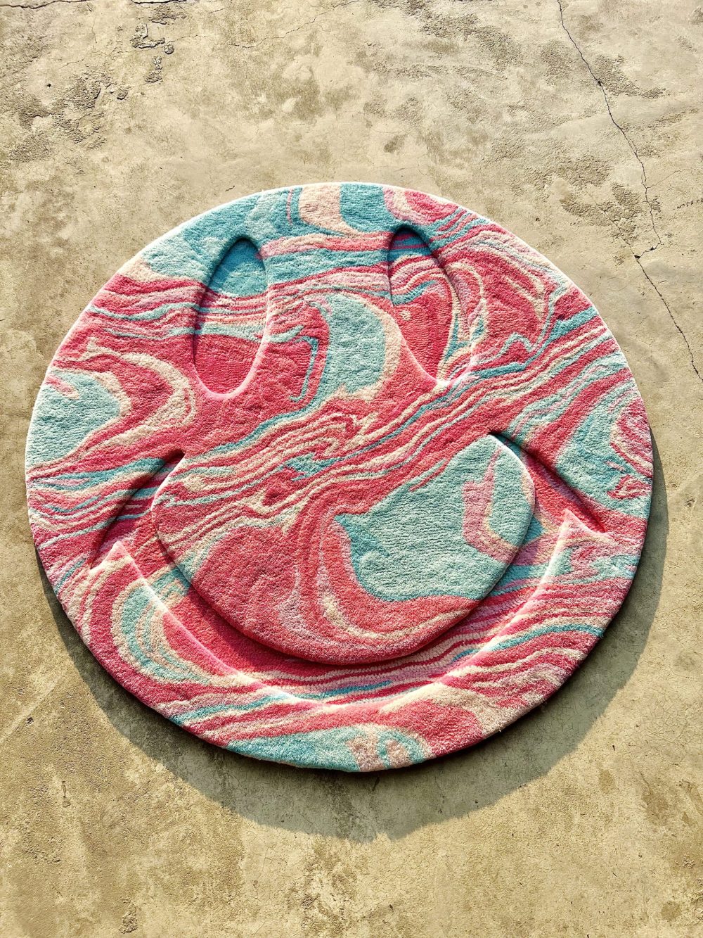 Pink Aqua Blue White Character Hand Tufted Rug – Smiley by Rugfine – Main View