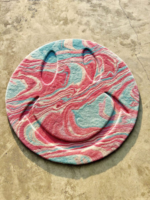 Pink Aqua Blue White Character Hand Tufted Rug – Smiley by Rugfine – Main View