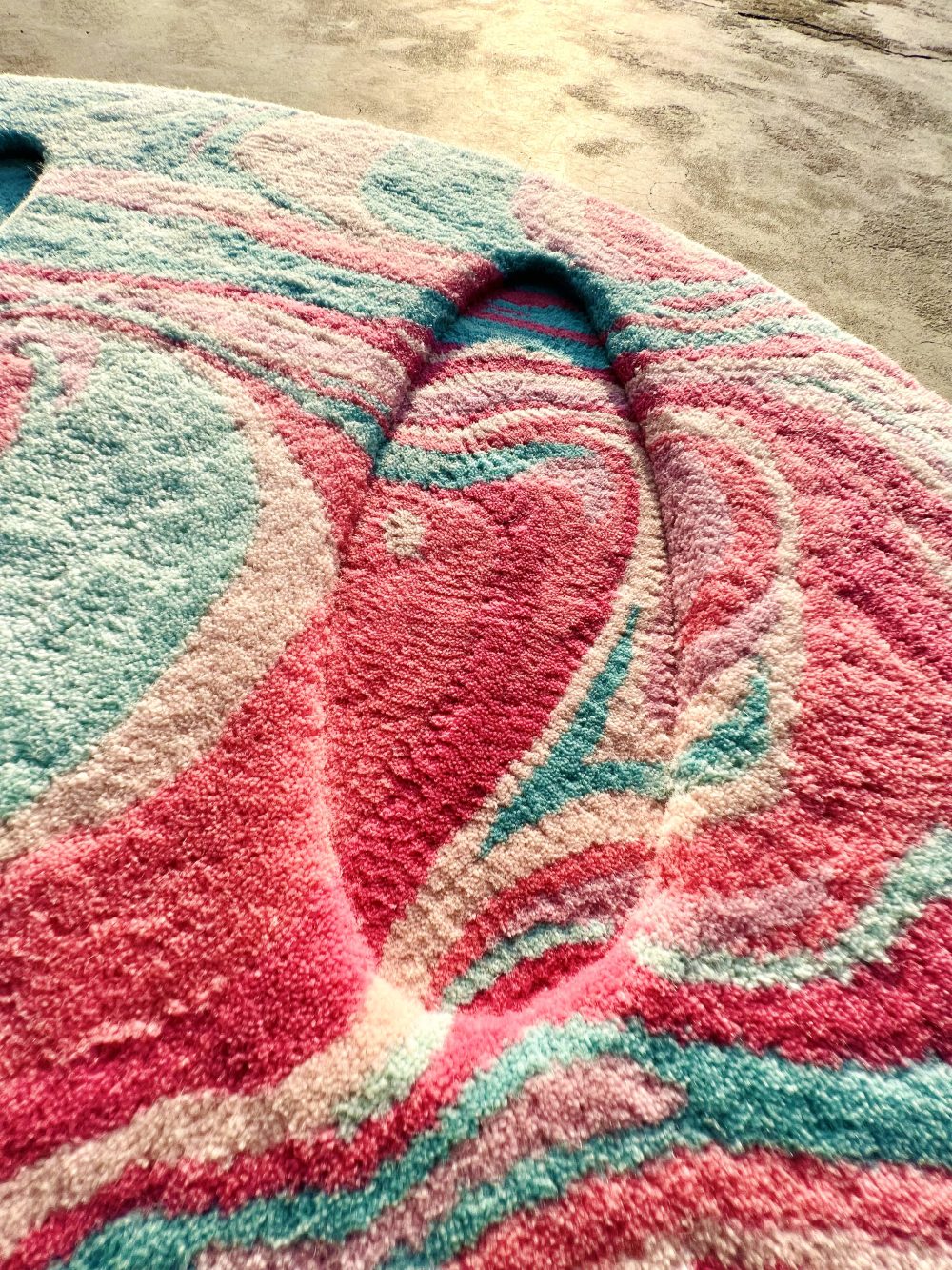 Smiley Pink Aqua White Character Rug – View 4 – Hand Tufted Rugfine