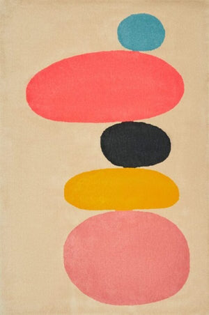 Beige Pink Yellow Hand Tufted Wool Rug – Sonifex Pebbles Dinosaur Designs 100% NZ Wool by Rugfine – Overhead View