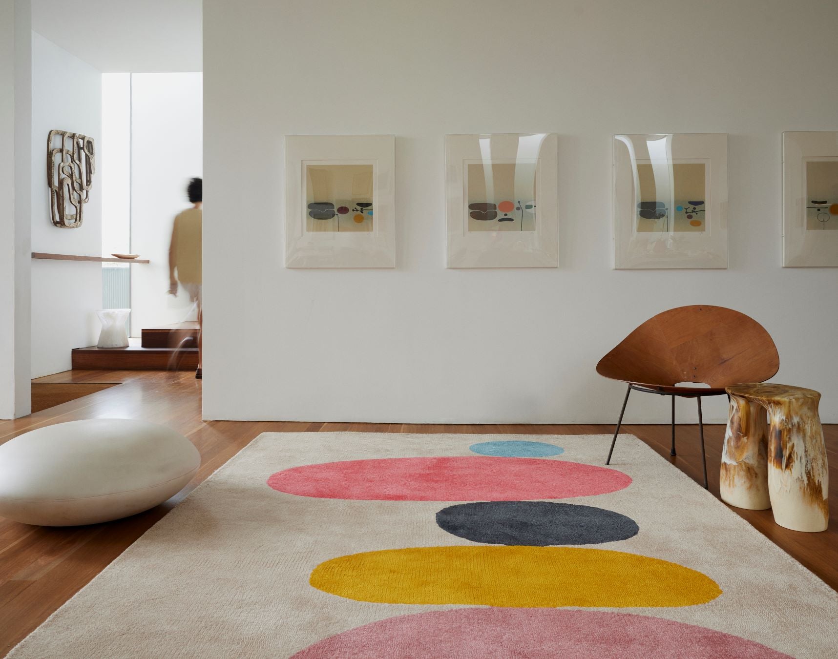 Sonifex Beige Pink Yellow Pebbles Wool Rug – Landscape Overhead View – Rugfine