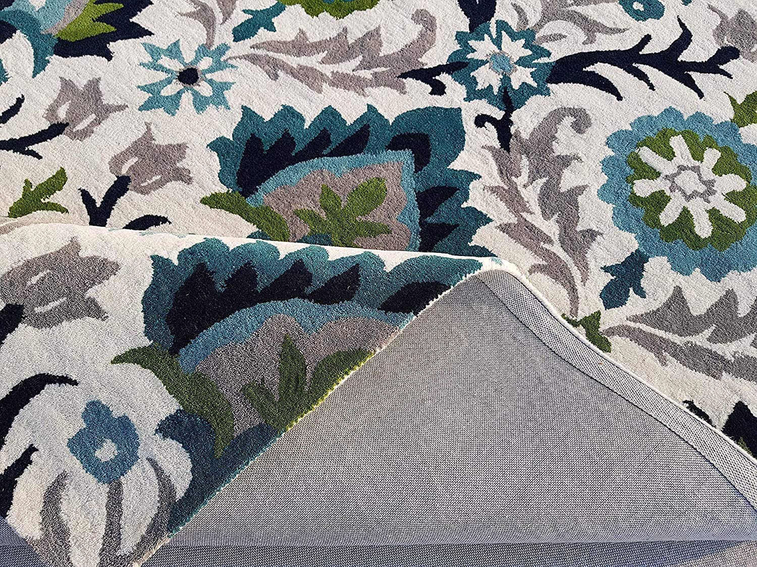 Splashio Ivory Teal Green Rug – Overhead Detail View 6 – Rugfine