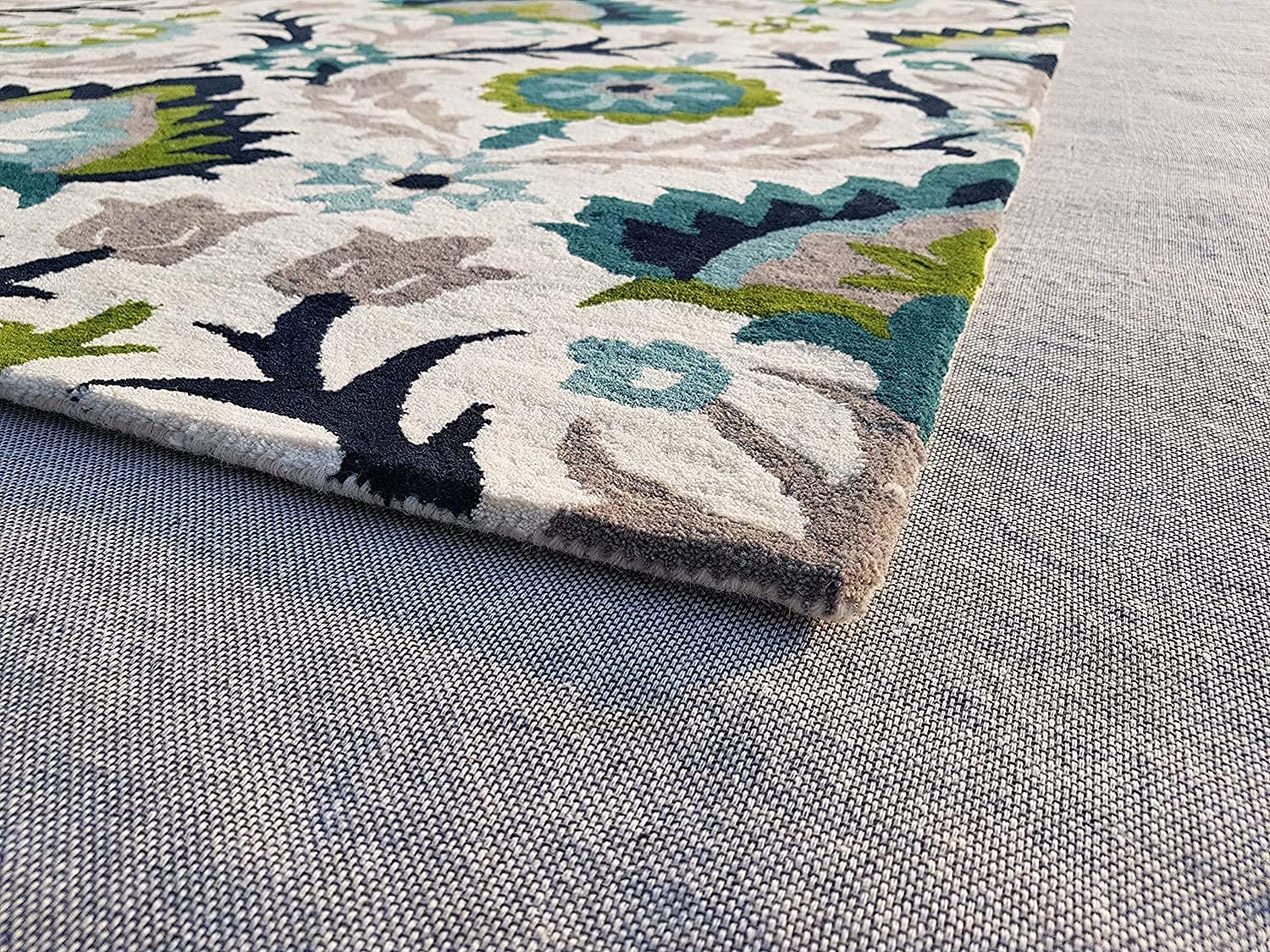 Splashio Ivory Teal Green Hand Tufted Rug – View 3 – Rugfine