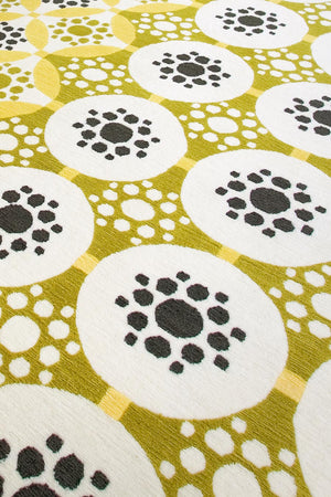 Stellarix Olive Yellow Ivory Wool Rug – Applique Lifestyle View – Hand Tufted Rugfine