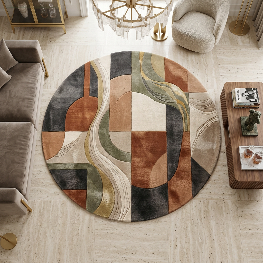 Strata sculpted round rug in 100% New Zealand wool by Rugfine