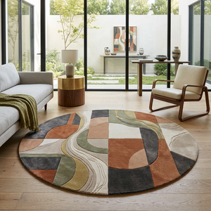 Terracotta and clay colour blocks on Strata hand tufted round rug