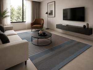 Thrivon Brown Steel Blue Charcoal Wool Rug – Straight Forward Design View 2 – Rugfine