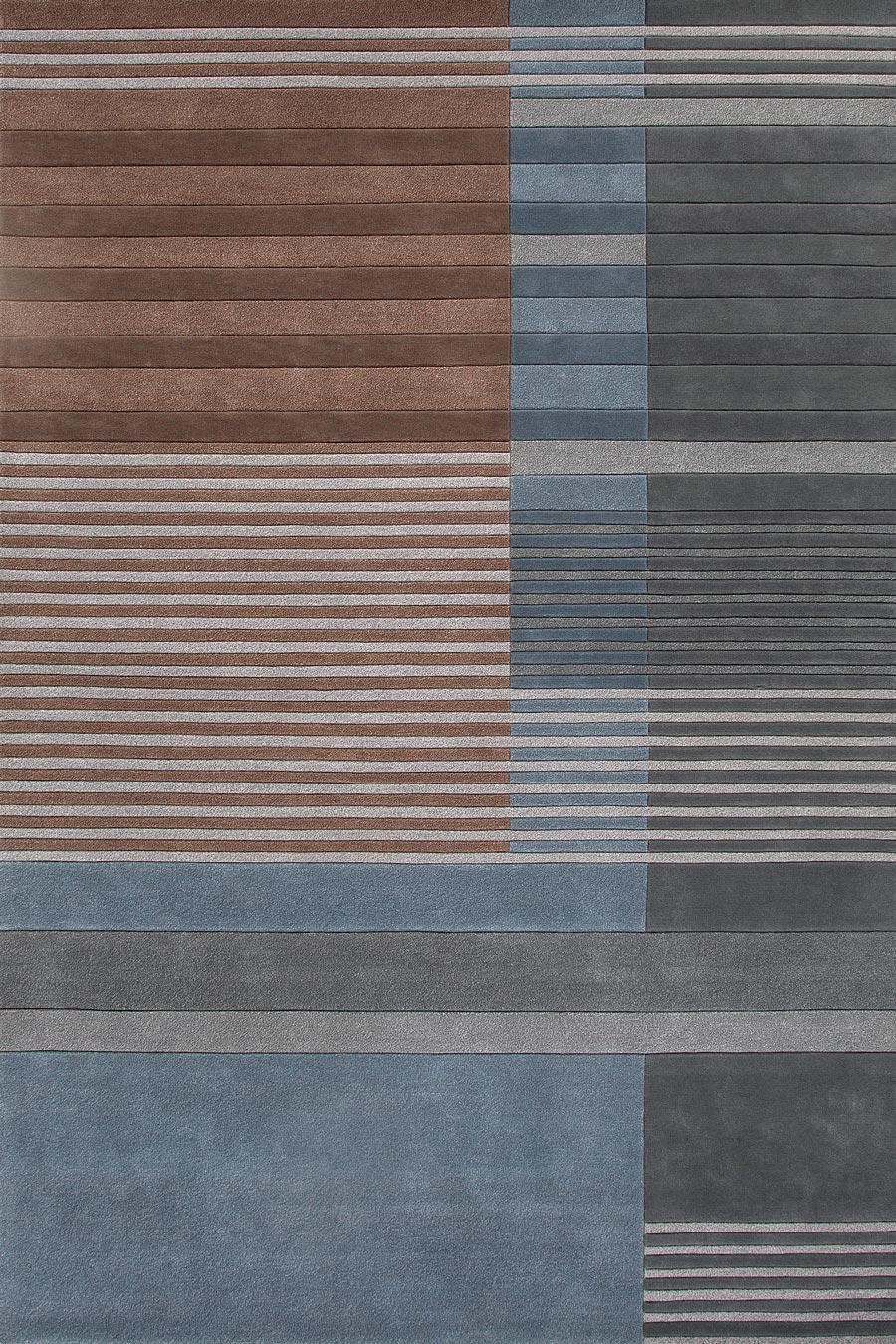 Thrivon Brown Steel Blue Charcoal Straight Forward Wool Rug – Original Overhead View – Rugfine
