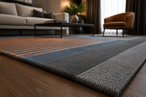 Thrivon Brown Steel Blue Wool Rug – Lifestyle Detail View 5 – Hand Tufted Rugfine