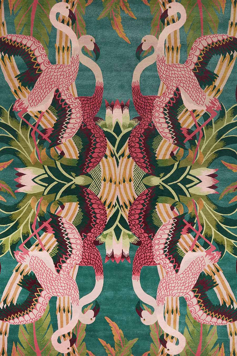 Teal Blush Pink Olive Green Hand Tufted Wool Rug – Tropic 100% New Zealand Wool by Rugfine – Overhead View