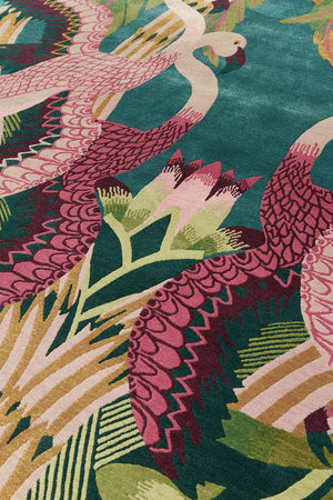 Tropic Teal Blush Olive Green Wool Rug – Close-Up Detail – New Zealand Wool Rugfine