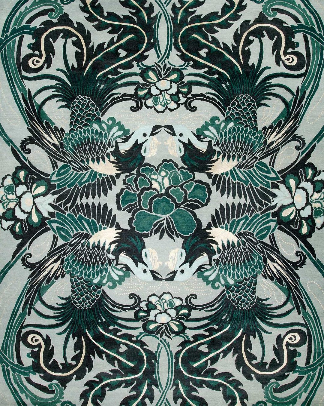 Turzab Hand Tufted Rug – Night Bird 100% New Zealand Wool Luxury Area Rug by Rugfine – Overhead View