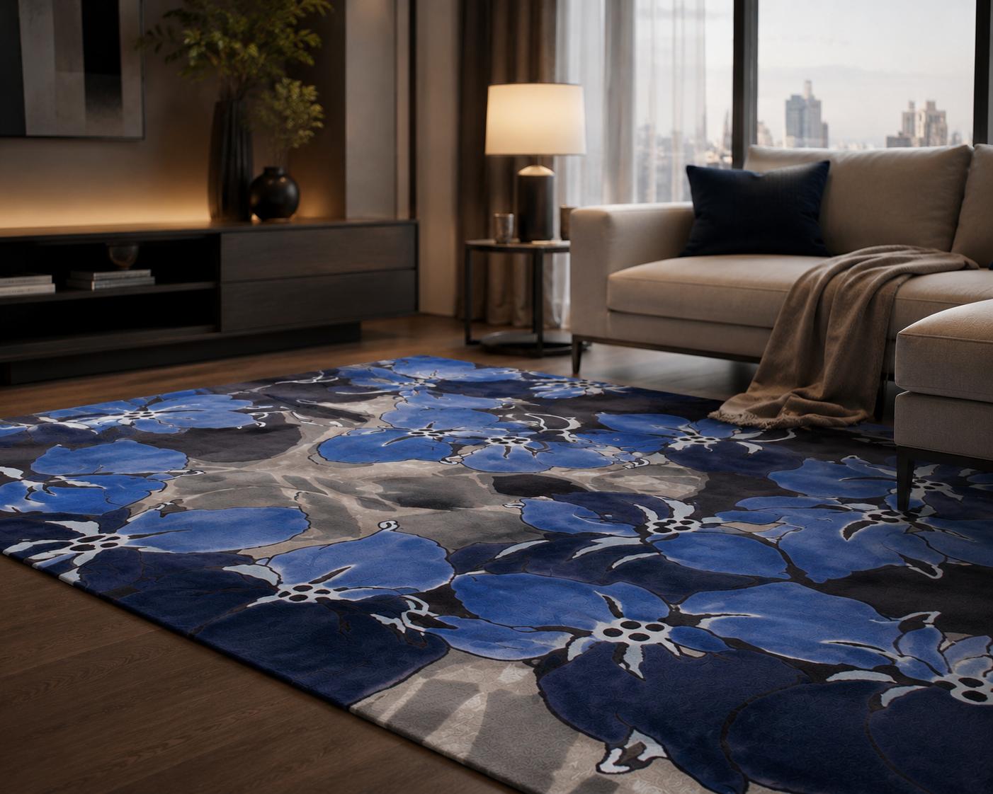 Twirks Cornflower Blue Navy Grey Rug – Room Setting View 3 – New Zealand Wool Rugfine